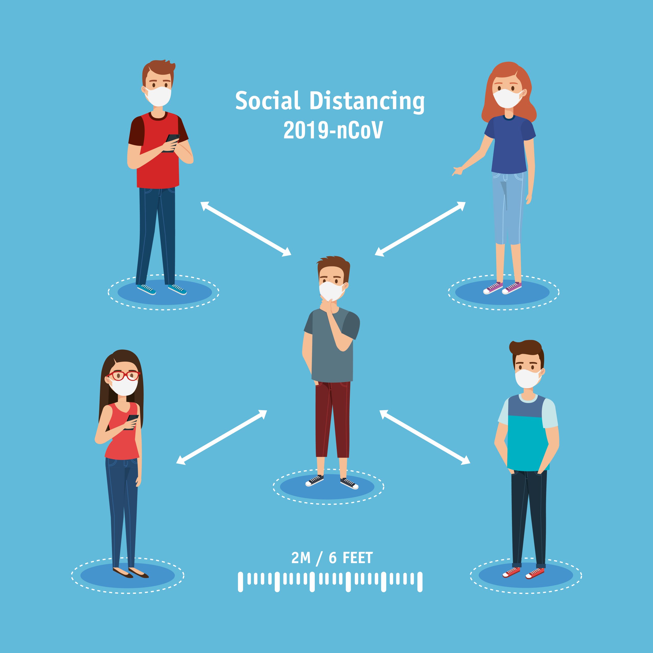 people using face mask and social distancing for covid19 (Designed by studiogstock / Freepik)